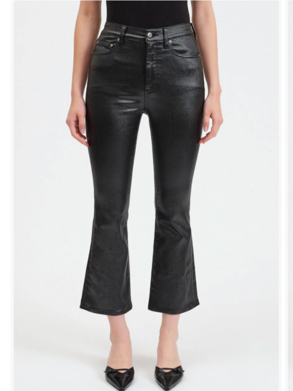 DAZE Shy High Waist Coated Kick Flare Faux Leather Jeans